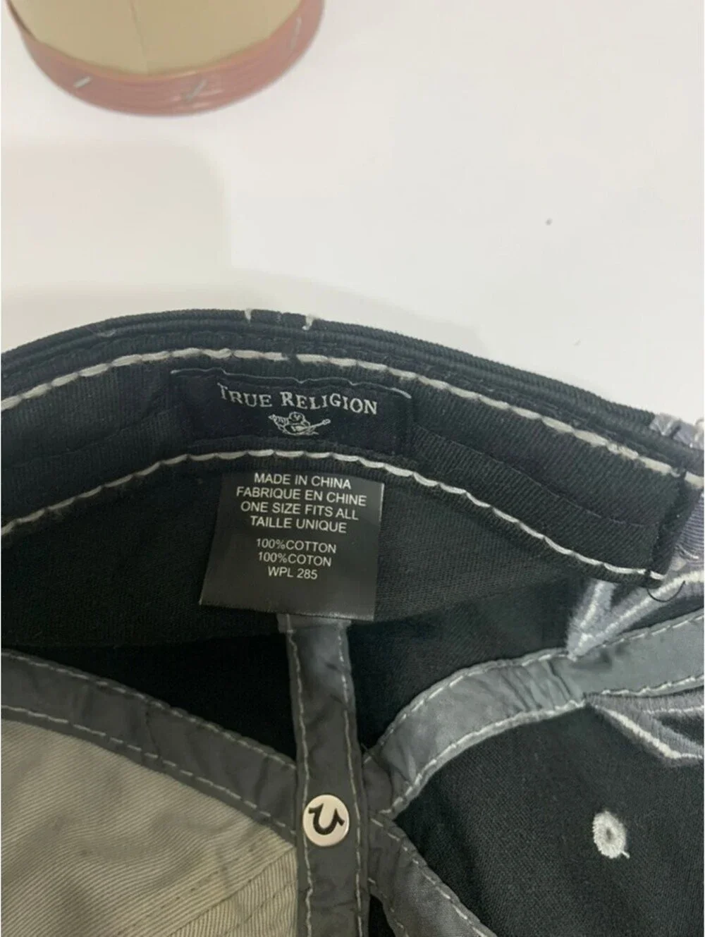 True Religion Brand Jeans Distressed Baseball Hat Gray Black Adjustable OSFA
